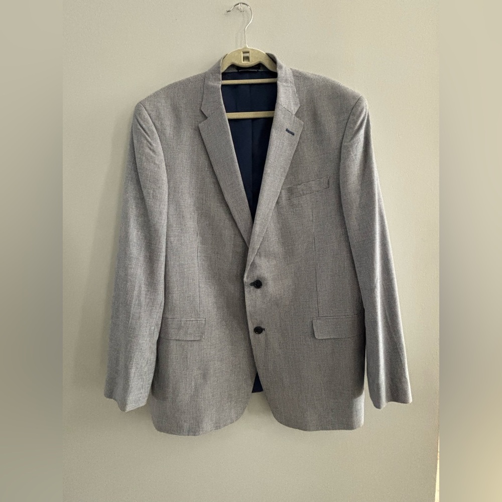 Tommy Hilfiger 46L Navy Micro Houndstooth Blazer 100% Cotton Academia Preppy